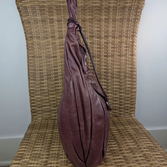 Donald J Pliner Purple Burgundy Soft Leather Hobo Shoulder Bag Purse - Picture 5 of 13